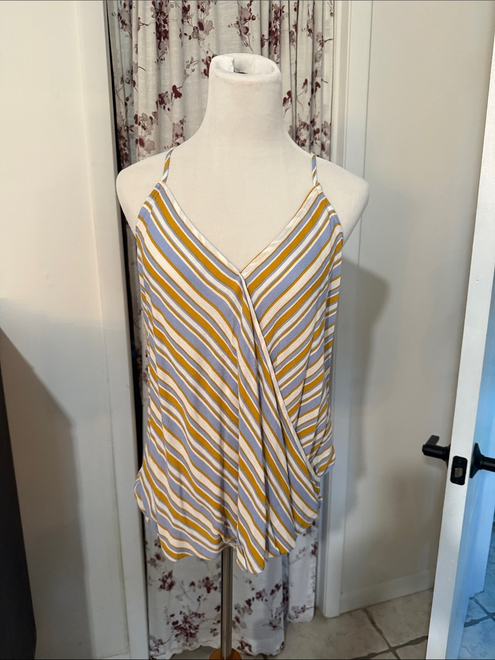 Market & Spruce Yellow and White Striped Wrap-Front Cami
